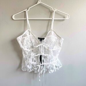 CURRENT MOOD NWT SHEER WHITE LACE CAMISOLE RIBBON TIE FRONT ADJUSTABLE STRAPS